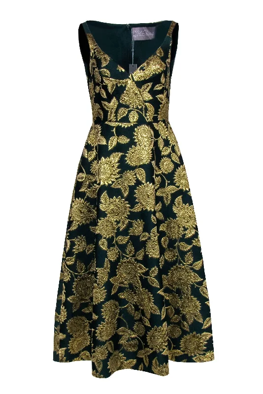 Lela Rose - Green & Gold Jacquard Beaded Trim Formal Dress Sz 6 Fashionable unclassified dresses