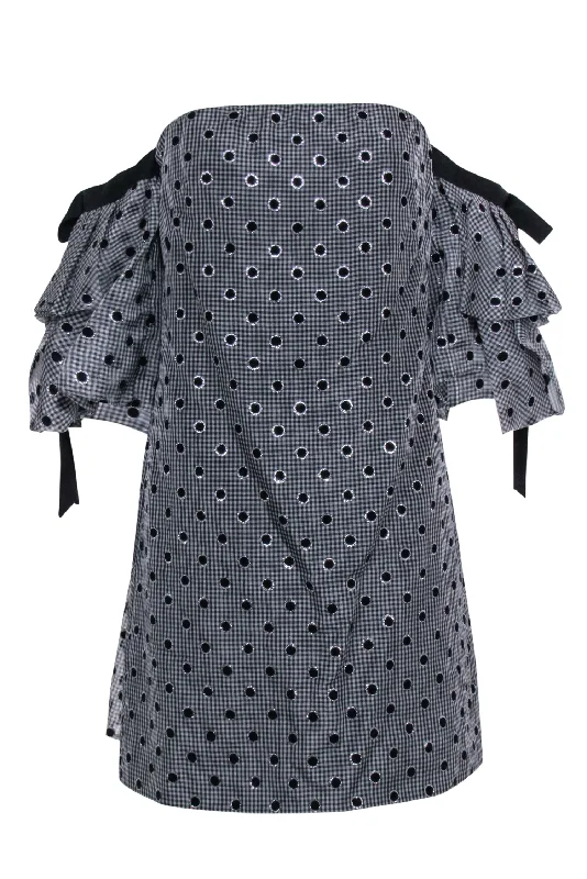 Lela Rose - Grey & Black Gingham w/ Polka Dot Detail Off The Shoulder Dress Sz 6 Unique unclassified dresses