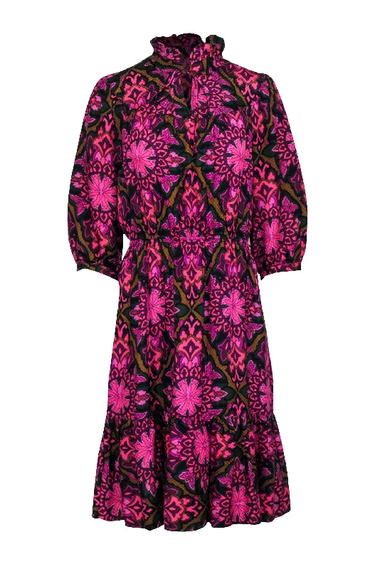 Milly - Purple, Pink, & Green Paisley Print Dress Sz 6 Ruffled unclassified dresses