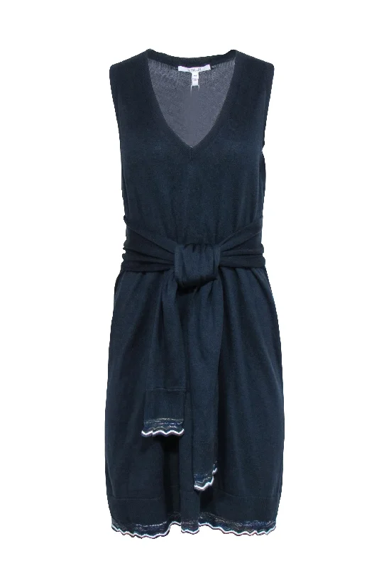 Derek Lam - Navy Sleeveless Knit Waist Tie Dress Sz M Trendy unclassified dresses