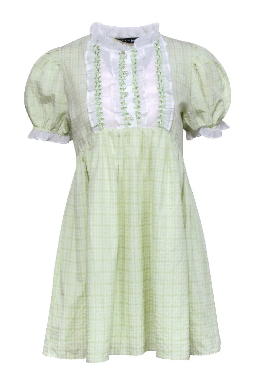 Sister Jane - Pastel Green Gingham Puff Sleeve Dress Sz M Smocked unclassified dresses