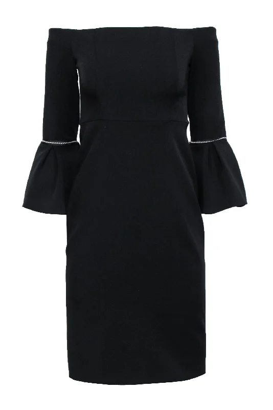 Alexis - Black Off The Shoulder Dress w/ Bell Sleeves & Fabric Trim Sz S Fall unclassified dresses