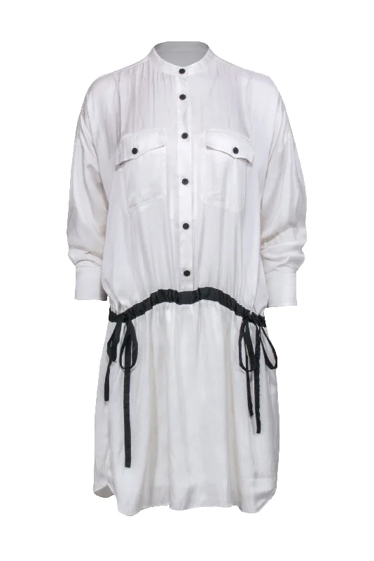 Zadig & Voltaire - White Satin Button Front Drawstring Dress Sz S Holiday unclassified dresses