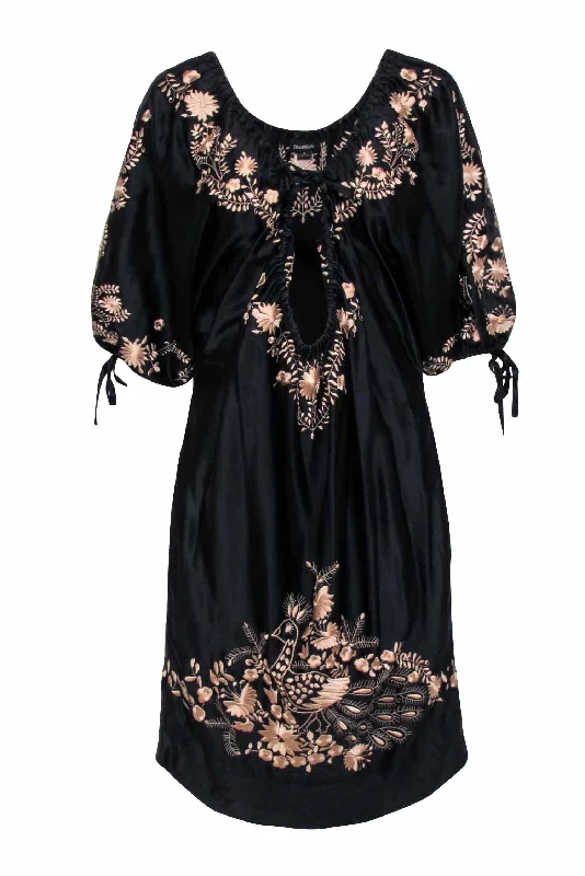 Zimmermann - Black Embroidered Oversized Shift Dress Sz 10 Engagement unclassified dresses