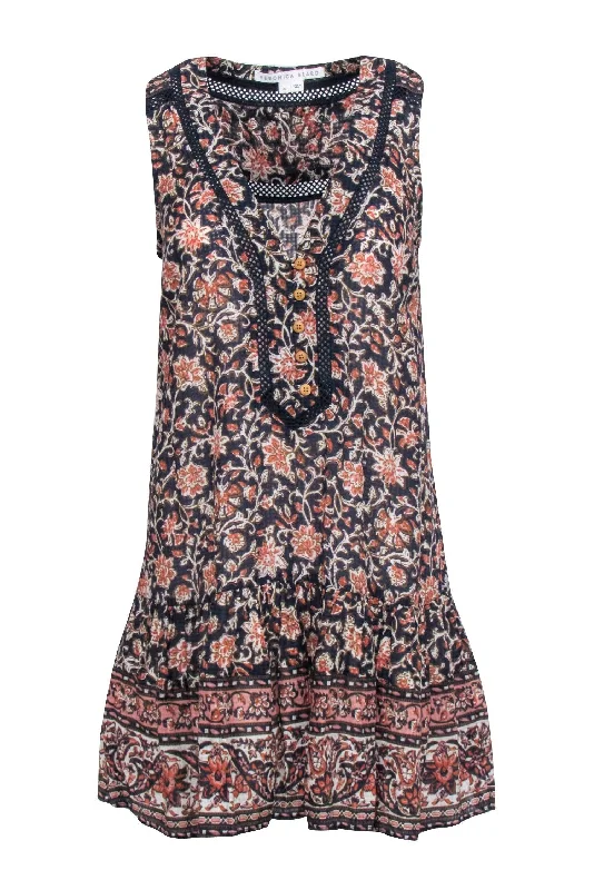 Veronica Beard - Navy & Orange Print Sleeveless V-Neckline Dress Sz XS Spring unclassified dresses