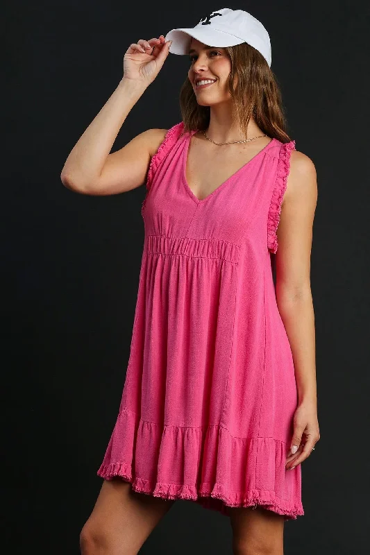 Sleeveless V-Neck Linen Dress Pink Casual unclassified dresses