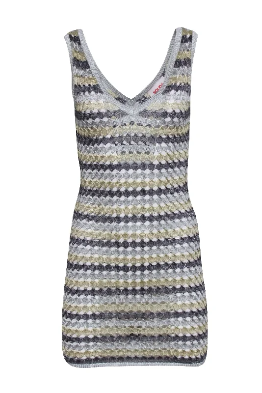 Solid & Striped - Grey, Silver, & Gold Crochet Knit Sleeveless Dress Sz S Best-selling unclassified dresses