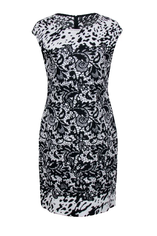 St. John - Black & White Print Cap Sleeve Dress Sz 10 Y2K unclassified dresses