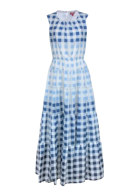 Staud - Blue Checkered Sleeveless Open Back Dress Sz L Anniversary unclassified dresses