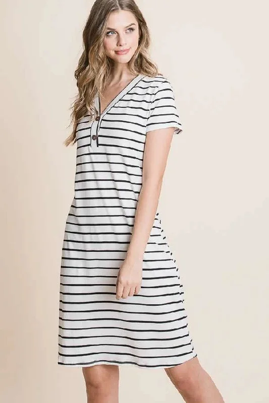 Striped Tee Dress Black High-low unclassified dresses