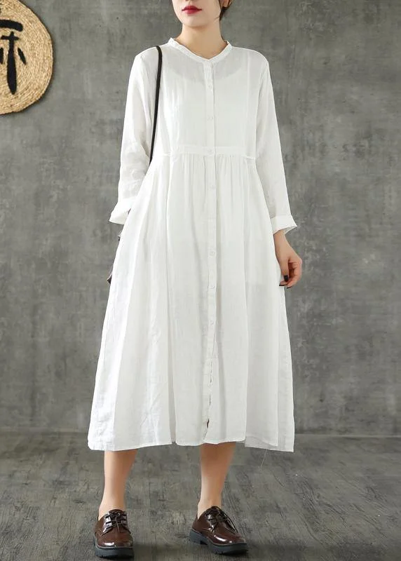 Style white linen clothes For Women Cinched pockets loose spring Dresses Tiered unclassified dresses