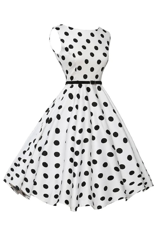 Stylish 50's Retro Black Polka Dot Swing Dress in White Minimalist unclassified dresses