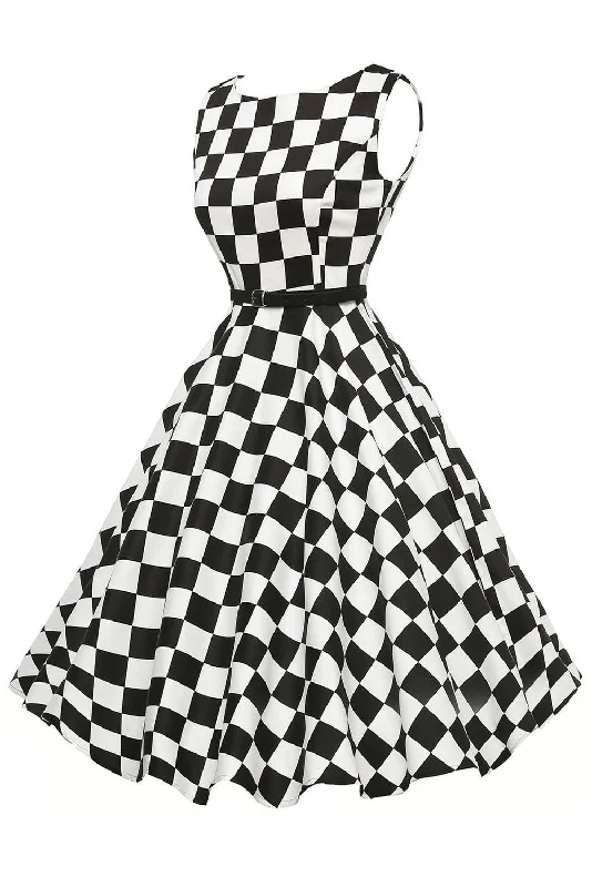 Stylish 50's Retro Black White Plain Swing Dress Boho unclassified dresses