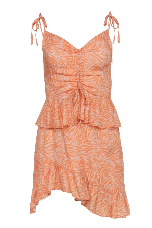 Suboo - Orange & Lilac Print Sleeveless Ruffle Dress Sz S Velvet unclassified dresses