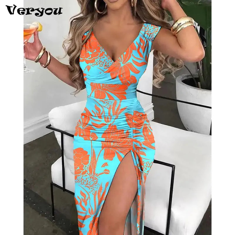 Summer V-Neck High Slit Dress Boho unclassified dresses