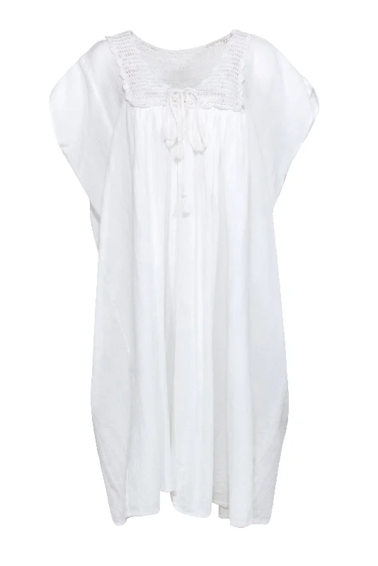 Suzie Kondi - White Cotton Crotchet Caftan Dress Sz S Spring unclassified dresses