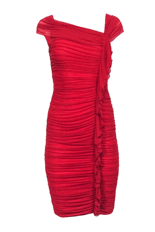 Tadashi - Red Ruched Mesh Dress Sz S Vintage unclassified dresses