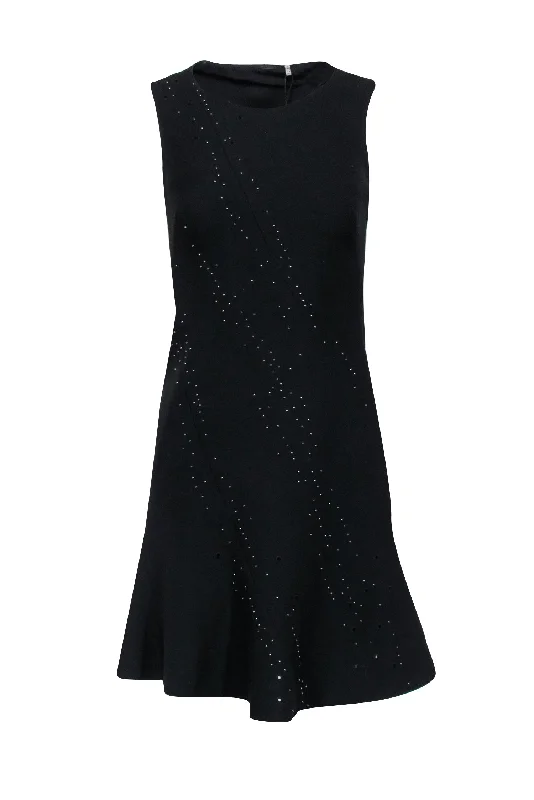 Elie Tahari - Black Sleeveless Dress w/ Gunmetal Beads & Embroidery Sz 0 Y2K unclassified dresses