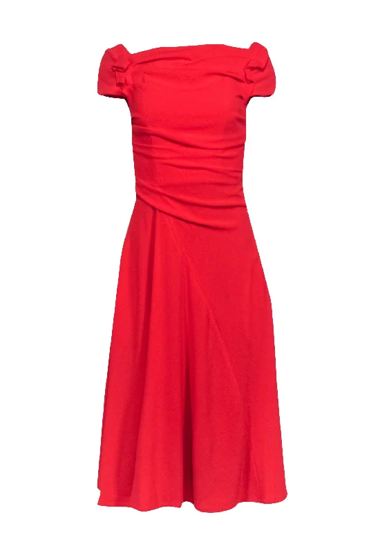 Talbot Runhof - Red Cap Sleeve Ruched Dress Sz 6 Soft fabric unclassified dresses