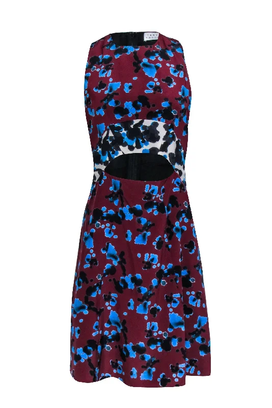 Tanya Taylor - Maroon & Multi Color Print Cut Out Dress Sz 2 Designer unclassified dresses