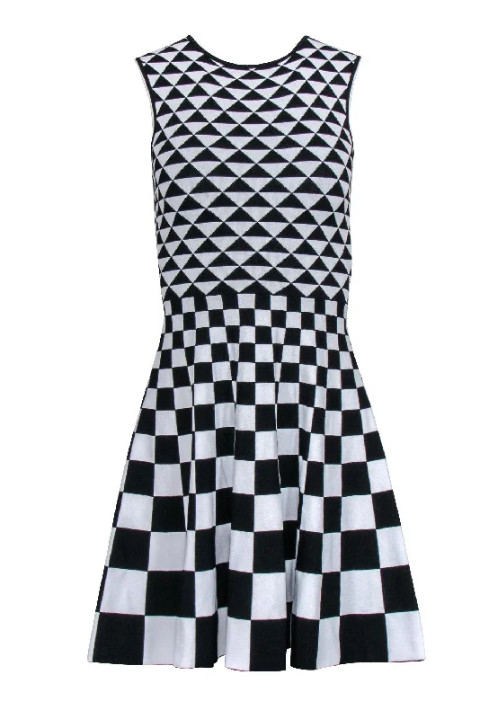 Ted Baker - Black & White Checkered Knit Sleeveless Dress Sz 0 Winter unclassified dresses