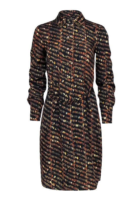 Ted Baker - Black, Brown, & Orange Print Dress Sz 4 Beach unclassified dresses