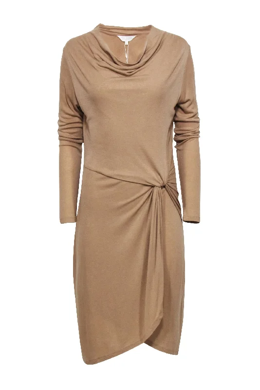 Ted Baker - Beige Ribbed Cowl Neckline Dress Sz 6 Bold pattern unclassified dresses