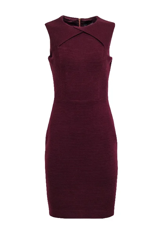 Ted Baker - Maroon Ribbed Sleeveless Dress Sz 8 Luxury unclassified dresses