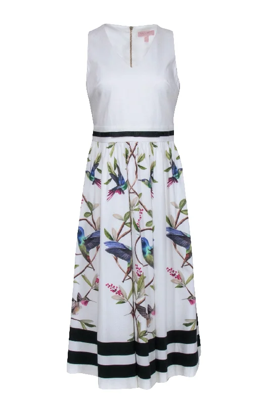 Ted Baker - Ivory w/ Multicolor Bird Print Sleeveless Dress Sz 8 Party unclassified dresses