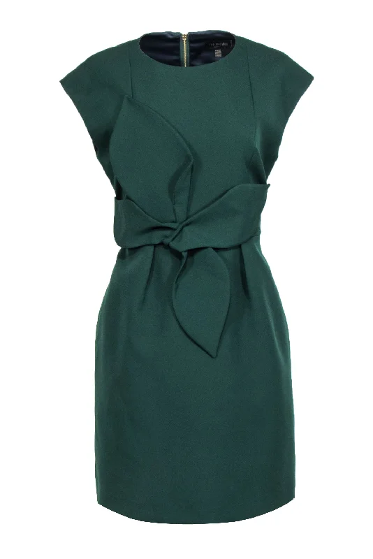 Ted Baker - Emerald Green Cap Sleeve Dress w/ Oversize Bow Sz 10 Cocktail unclassified dresses