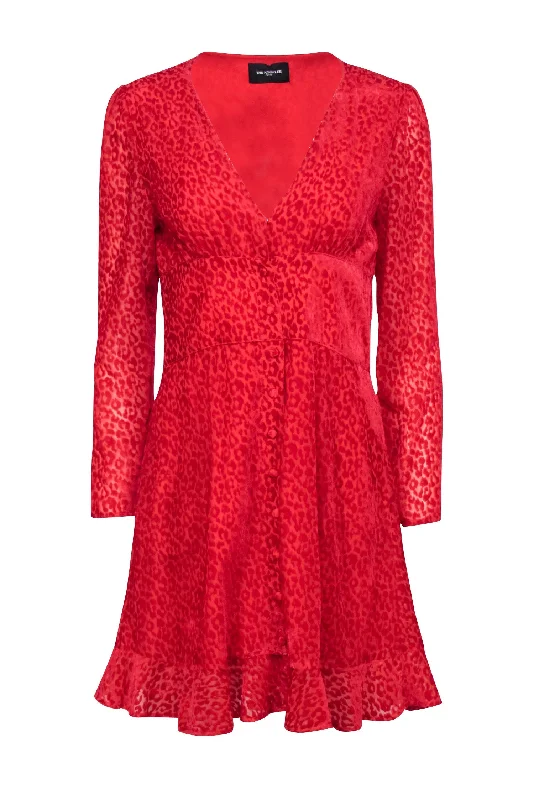 The Kooples - Red Velvet Leopard Burnout Dress Sz M Minimalist unclassified dresses