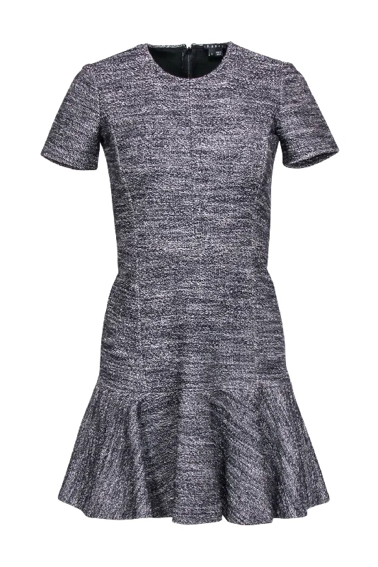 Theory - Black & White Tweed Dress w/ Flounce Hem Sz 2 Sleeveless unclassified dresses