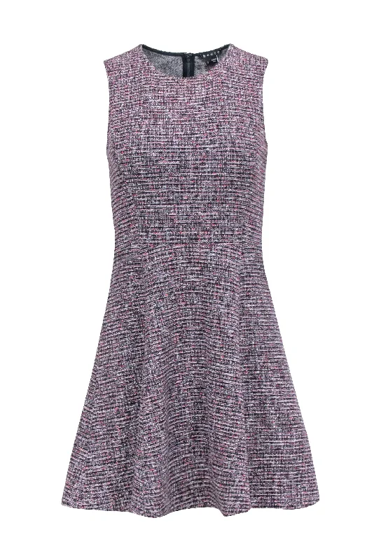 Theory - Navy & Red Fit & Flare Sleeveless Tweed Dress Sz 2 Chiffon unclassified dresses