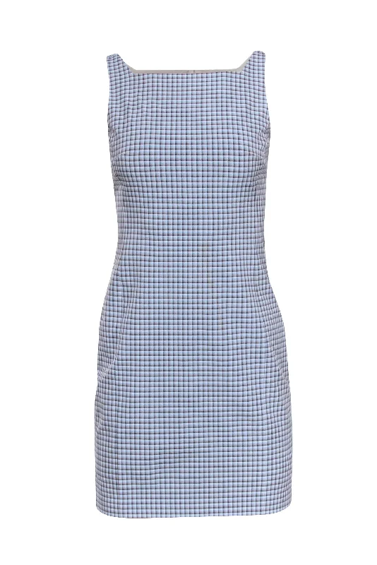 Theory - Blue & Beige Plaid Shift Dress Sz 2 Tiered unclassified dresses