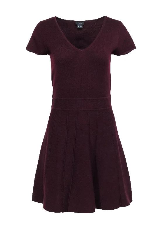 Theory - Maroon Fit & Flare Knit Dress Sz M Club unclassified dresses