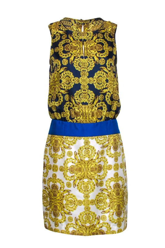 Tibi - Navy & Gold Silk Dress w/ Medallion Print Sz 6 Elegant evening unclassified dresses