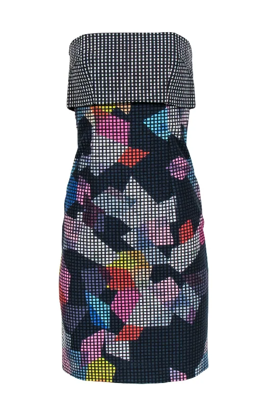 Trina Turk - Black, White, & Multicolored Geometric Pattern Strapless Dress Sz 0 Engagement unclassified dresses