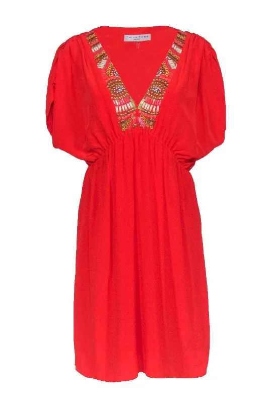 Trina Turk - Orange Silk Dress w/ Beaded V-Neckline Sz 10 Spring unclassified dresses