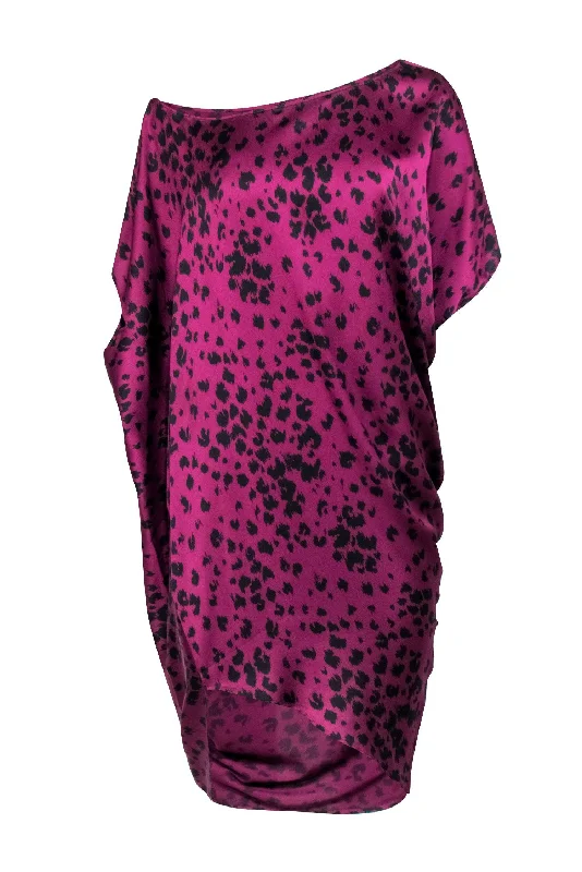 Trina Turk - Purple Leopard Print Off the Shoulder Kaftan Dress Sz S Boho unclassified dresses