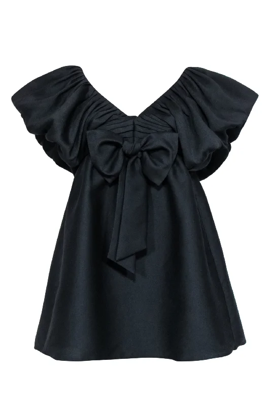 Tuckernuck - Black Puff Sleeve Bow Front Dress Sz S Breathable unclassified dresses