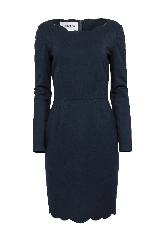 Valentino - Navy Scalloped Edge Dress Sz 6 Graduation unclassified dresses