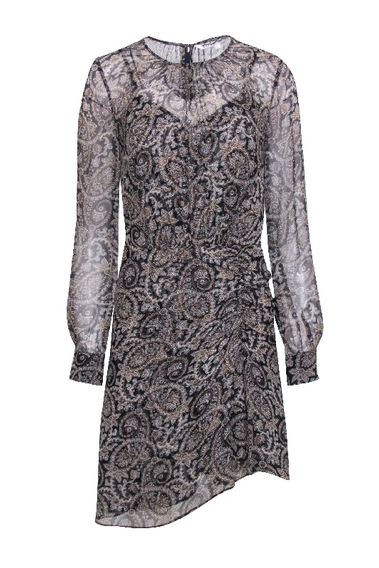 Veronica Beard - Navy & Tan Paisley Print Silk Dress Sz 00 High-low unclassified dresses