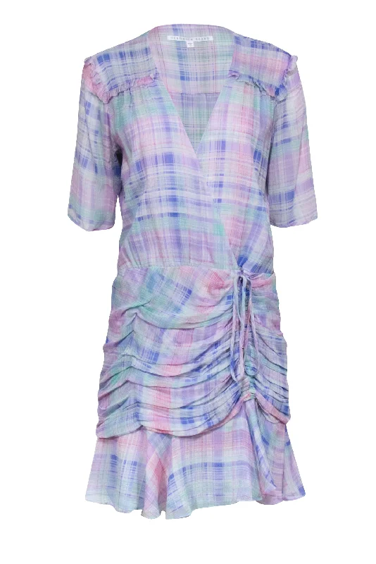 Veronica Beard - Blue, Purple, Pink, & Green Plaid Silk Dress Sz 12 Wrap unclassified dresses