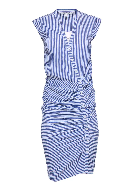 Veronica Beard - Blue & White Striped Ruched Dress Sz 2 Lace unclassified dresses