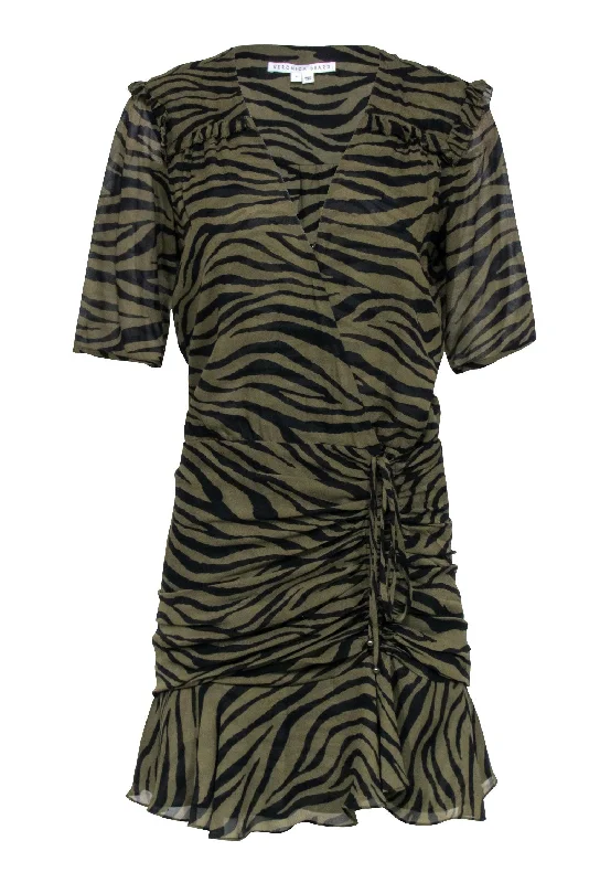 Veronica Beard - Olive Green Tiger Stripe Dress Sz 8 Neutral tone unclassified dresses