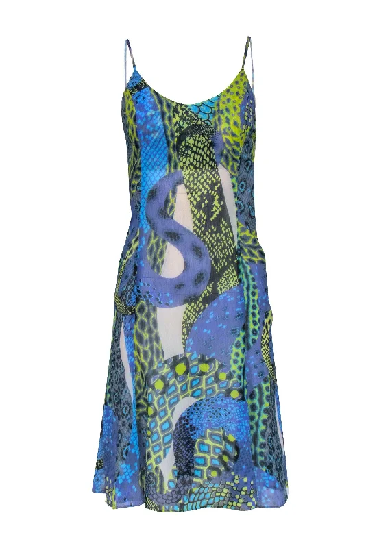 Versace Jeans Couture - Blue & Green Python Print Sleeveless Dress Sz 4 Dark color unclassified dresses