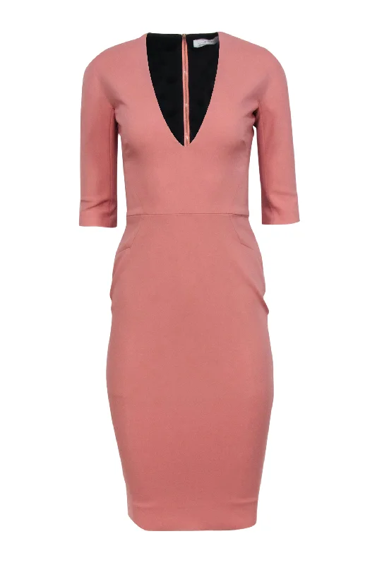 Victoria Beckham - Pink Cropped Sleeve V-neckline Dress Sz 4 Plus size unclassified dresses