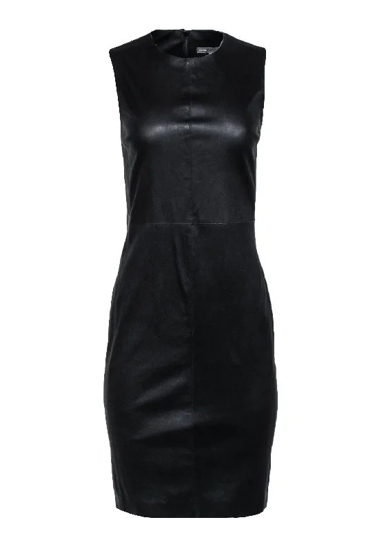 Vince - Black Sleeveless Leather Sheath Dress Sz 6 Winter unclassified dresses