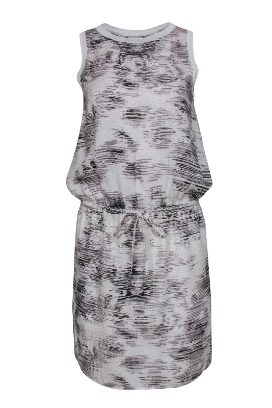 Vince - White Grey & Black Printed Sleeveless Dress w/ Drawstring Waist Sz XS Embroidered unclassified dresses