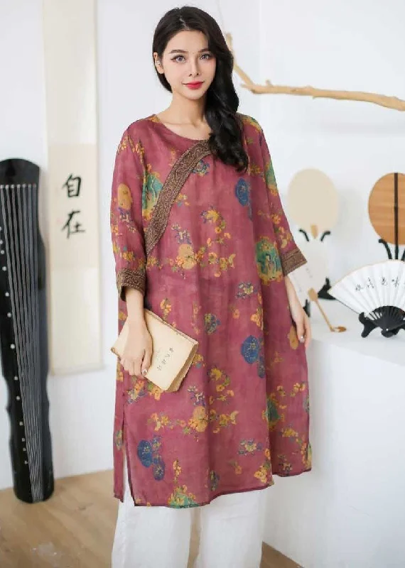 Vintage Rose Embroidered Print Patchwork Linen Mid Dress Spring Luxury unclassified dresses